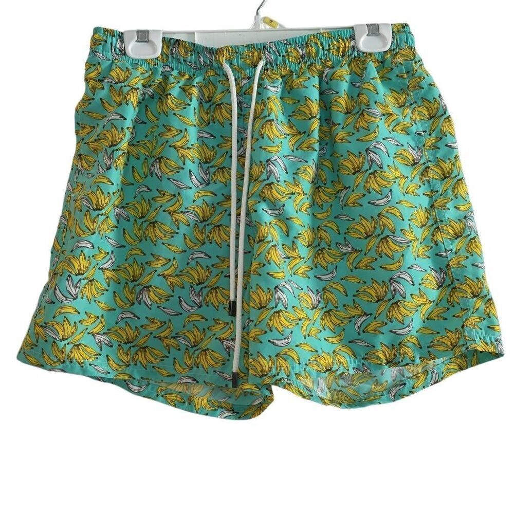 98 Coast Av. Men's Size XXL Teal Yellow Banana Print Swim Bottoms